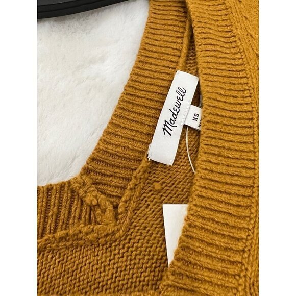 Madewell Double-V 3/4 Sleeve lightweight knit Sweater Size XS Egyptian Gold NWT - Picture 7 of 7